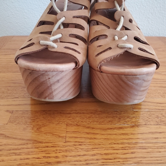 Musse & Cloud Camel Color Leather Bohemian Lace Up Platform Sandals Women's 10 - Picture 4 of 15